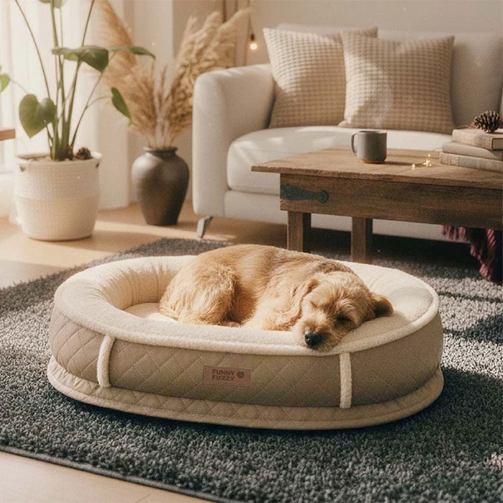 Calming Donut Dog Bed for Small & Medium Dogs, Faux Fur & Faux Leather Round Pet Bed with Bolster Support, Removable Washable Cover, for Sleeping & Anxiety Relief