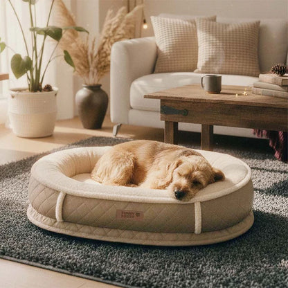 Calming Donut Dog Bed for Small & Medium Dogs, Faux Fur & Faux Leather Round Pet Bed with Bolster Support, Removable Washable Cover, for Sleeping & Anxiety Relief