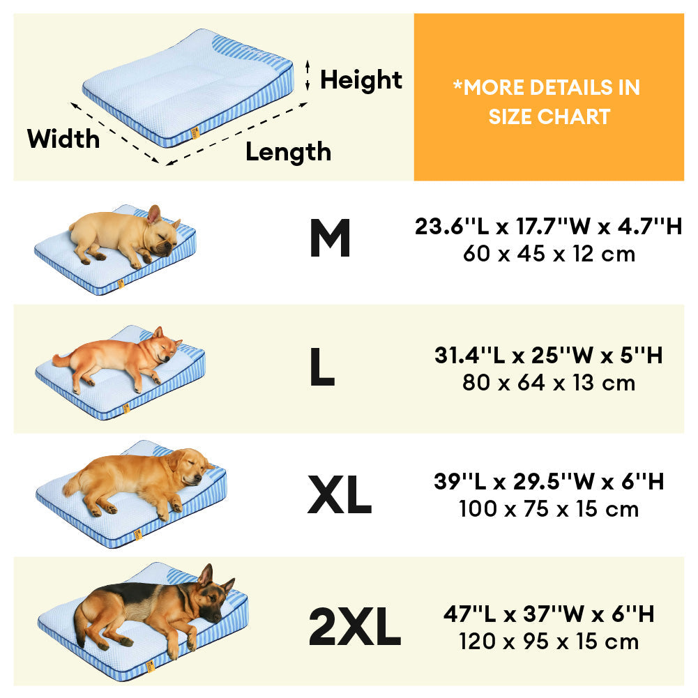 Extra Large Cooling Orthopedic Dog Bed for Big & Senior Dogs, Washable Rectangle Pet Bed with Raised Headrest Edge, Non-Slip, for Indoor & Outdoor Rest