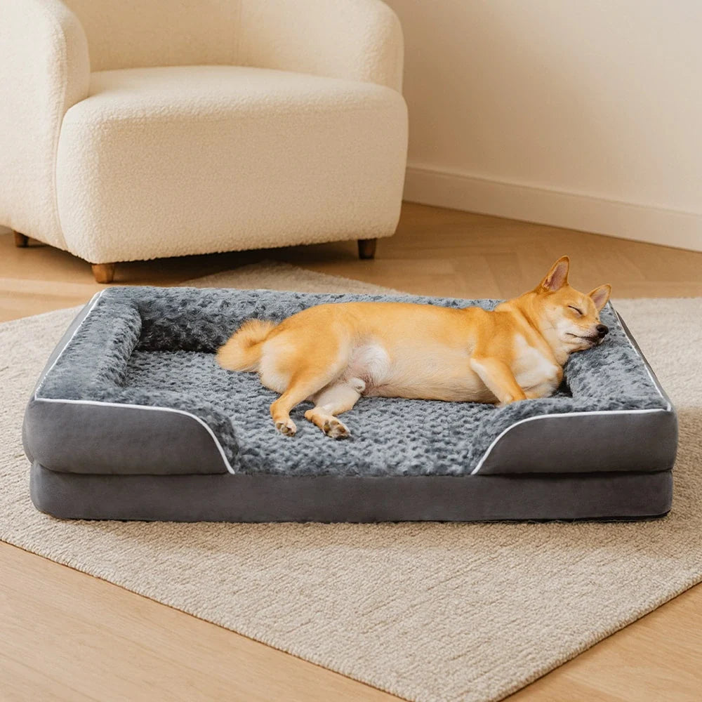 Orthopedic Foam Dog Bed for Senior & Large Dogs, Water-Repellent Full Surround Bolster Pet Bed, Detachable Machine Washable Cover, Breathable Support