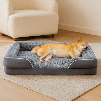Orthopedic Foam Dog Bed for Senior & Large Dogs, Water-Repellent Full Surround Bolster Pet Bed, Detachable Machine Washable Cover, Breathable Support