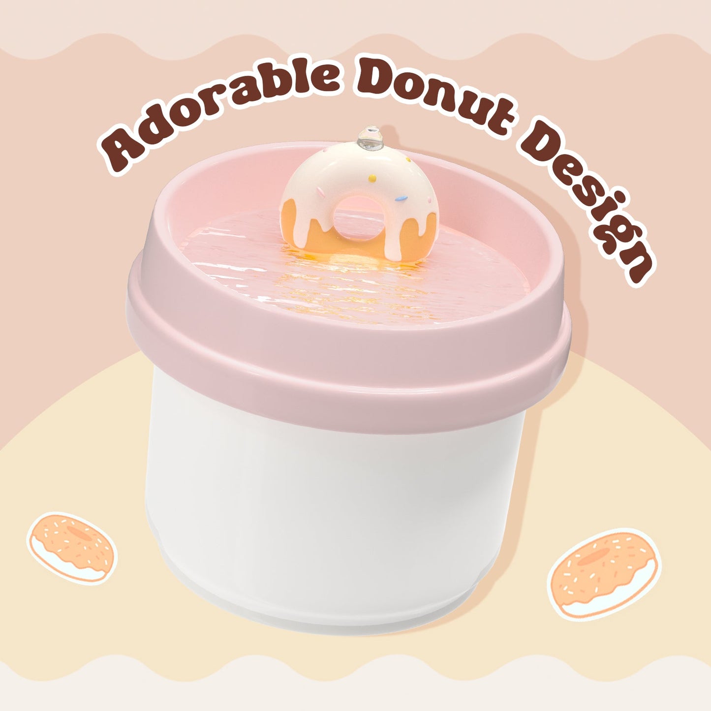 Donut-Shaped Ceramic Cat Water Fountain 42oz, Ultra-Quiet Automatic Pet Drinking Fountain with Filter, Dust Cover & Smart Sensor, for Cats & Pets