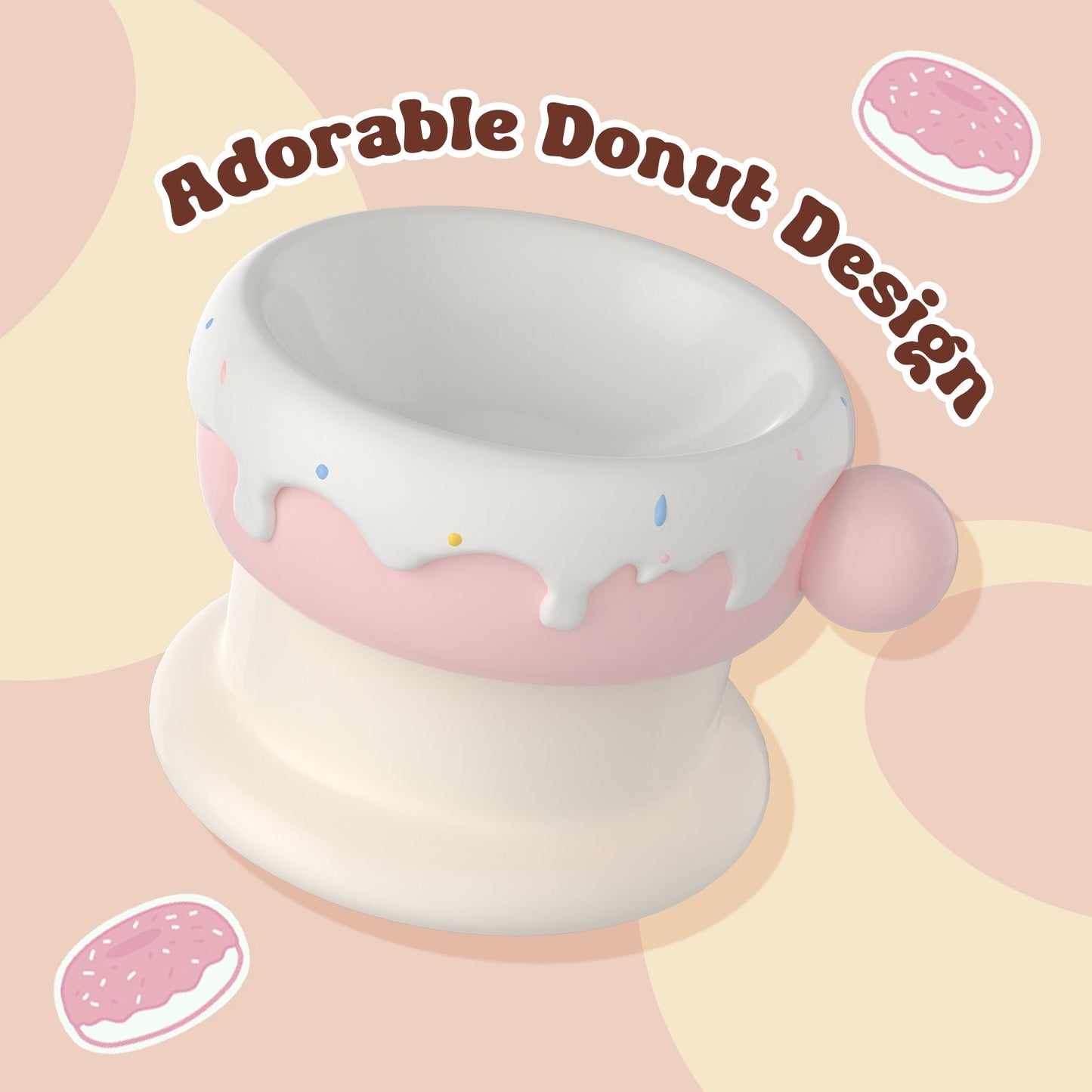 Elevated Ceramic Cat Bowl Set with Donut Design, 27oz Raised Food & Water Bowls, Whisker-Friendly Shallow & Deep Dishes, Anti-Strain Cat Feeder