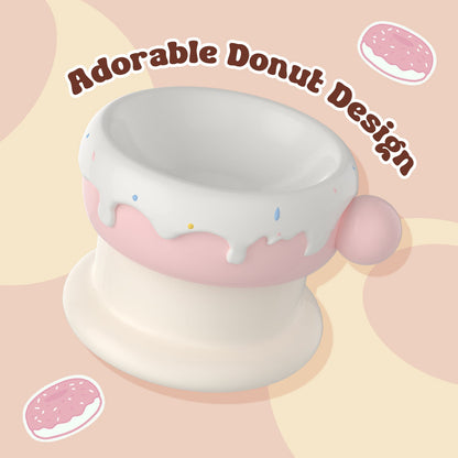 Elevated Ceramic Cat Bowl Set with Donut Design, 27oz Raised Food & Water Bowls, Whisker-Friendly Shallow & Deep Dishes, Anti-Strain Cat Feeder