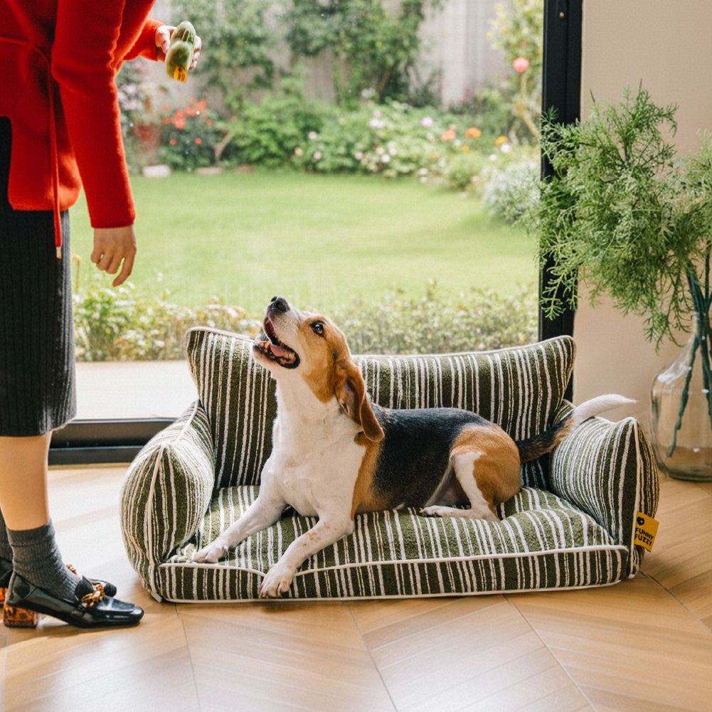 Striped Bolster Dog Sofa Bed for Small, Medium & Large Dogs, Egg Crate Foam Pet Couch Bed with Washable Cover, Non-Slip, for Cats, Naps & Living Rooms