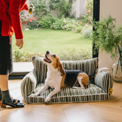 Striped Bolster Dog Sofa Bed for Small, Medium & Large Dogs, Egg Crate Foam Pet Couch Bed with Washable Cover, Non-Slip, for Cats, Naps & Living Rooms