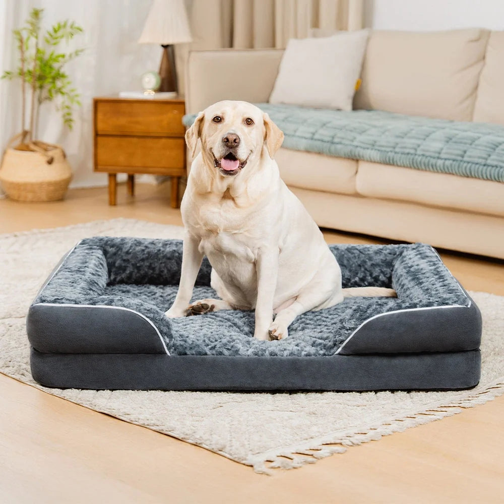 Orthopedic Foam Dog Bed for Senior & Large Dogs, Water-Repellent Full Surround Bolster Pet Bed, Detachable Machine Washable Cover, Breathable Support