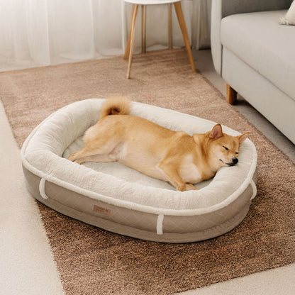 Calming Donut Dog Bed for Small & Medium Dogs, Faux Fur & Faux Leather Round Pet Bed with Bolster Support, Removable Washable Cover, for Sleeping & Anxiety Relief