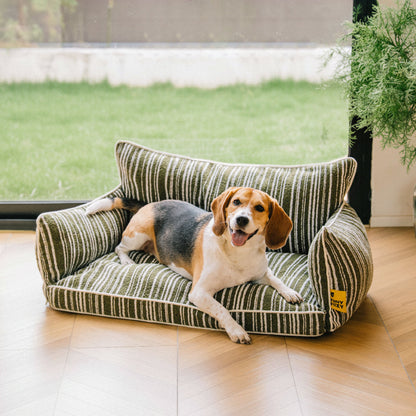 Striped Bolster Dog Sofa Bed for Small, Medium & Large Dogs, Egg Crate Foam Pet Couch Bed with Washable Cover, Non-Slip, for Cats, Naps & Living Rooms