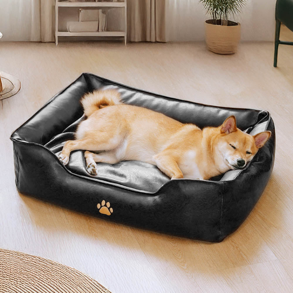 Waterproof Faux Leather Dog Sofa Bed for Small, Medium & Large Dogs, Stain-Resistant Bolster Pet Couch, Removable Washable Cushions, for Living Rooms