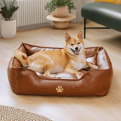 Waterproof Faux Leather Dog Sofa Bed for Small, Medium & Large Dogs, Stain-Resistant Bolster Pet Couch, Removable Washable Cushions, for Living Rooms