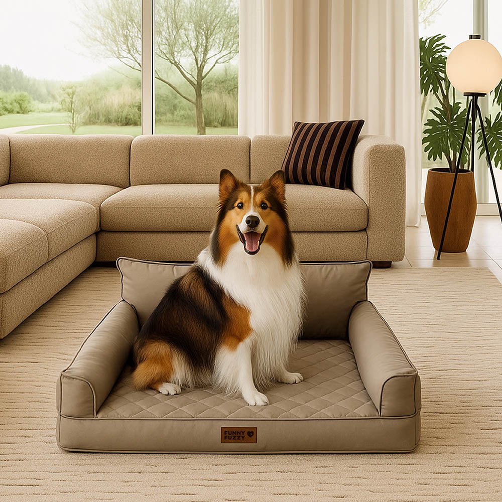 Faux Leather Orthopedic Dog Bed for Large & Extra Large Dogs, Waterproof Foldable Sofa-Style Pet Lounge, Easy-Clean Removable Covers, Indoor & Patio