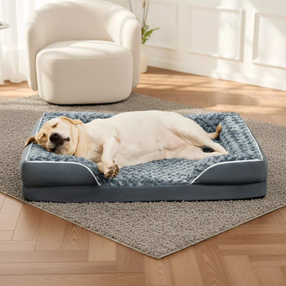 Orthopedic Foam Dog Bed for Senior & Large Dogs, Water-Repellent Full Surround Bolster Pet Bed, Detachable Machine Washable Cover, Breathable Support