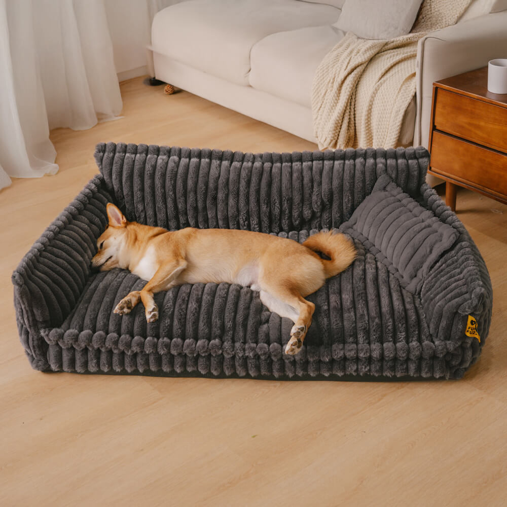 Fluffy Orthopedic Dog Sofa Bed for Small, Medium & Large Dogs & Cats, Faux Fur Pillow Couch with Machine Washable Removable Cover for Sleeping & Naps