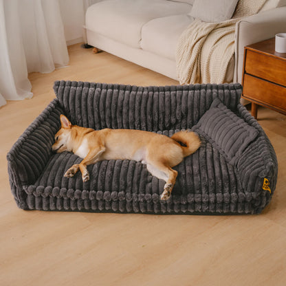 Fluffy Orthopedic Dog Sofa Bed for Small, Medium & Large Dogs & Cats, Faux Fur Pillow Couch with Machine Washable Removable Cover for Sleeping & Naps