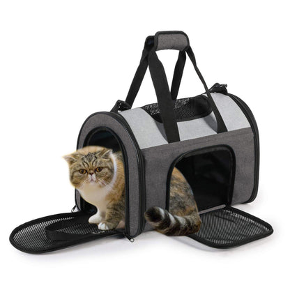 Collapsible Airline Pet Carrier for Small Dogs & Cats, Foldable Travel Bag with Mesh Ventilation, Fleece Mat & Pockets, for Flights, Cars & Outdoors