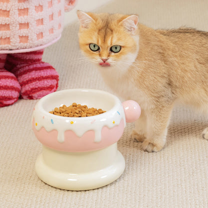 Elevated Ceramic Cat Bowl Set with Donut Design, 27oz Raised Food & Water Bowls, Whisker-Friendly Shallow & Deep Dishes, Anti-Strain Cat Feeder