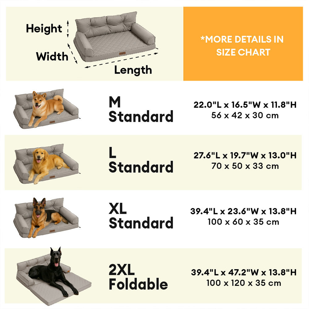 Faux Leather Orthopedic Dog Bed for Large & Extra Large Dogs, Waterproof Foldable Sofa-Style Pet Lounge, Easy-Clean Removable Covers, Indoor & Patio