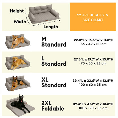 Faux Leather Orthopedic Dog Bed for Large & Extra Large Dogs, Waterproof Foldable Sofa-Style Pet Lounge, Easy-Clean Removable Covers, Indoor & Patio