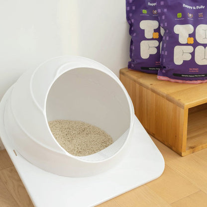 Semi-Enclosed Space Capsule Cat Litter Box for Indoor Cats, High-Sided Anti-Scatter Litter Pan with Exit Ramp & Scoop, Easy Clean for Small Spaces