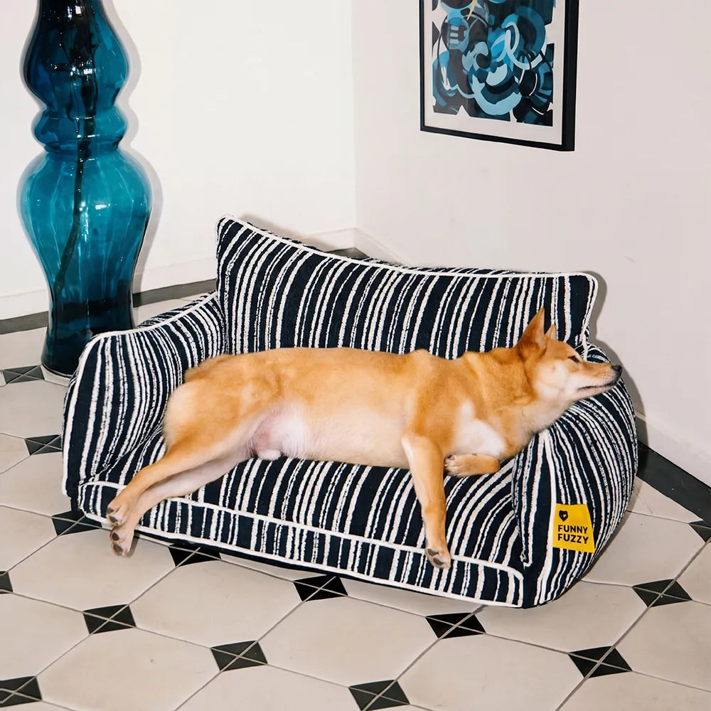Striped Bolster Dog Sofa Bed for Small, Medium & Large Dogs, Egg Crate Foam Pet Couch Bed with Washable Cover, Non-Slip, for Cats, Naps & Living Rooms