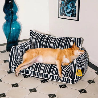 Striped Bolster Dog Sofa Bed for Small, Medium & Large Dogs, Egg Crate Foam Pet Couch Bed with Washable Cover, Non-Slip, for Cats, Naps & Living Rooms