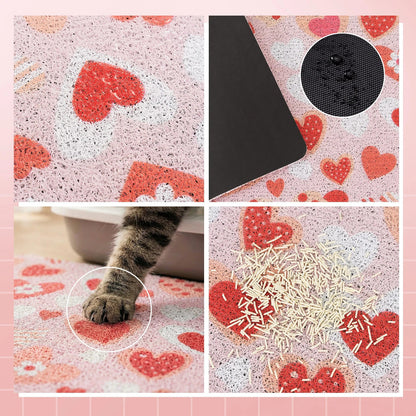 Heart Pattern Cat Litter Mat for Indoor Cats, Soft Litter Trapping Rug, Paw-Friendly & Easy to Clean, for Litter Boxes, Bathrooms & Laundry Rooms