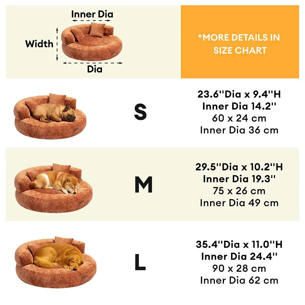 Calming Donut Dog Bed for Small & Medium Dogs, Orthopedic Round Velvet Pet Bed with Pillow, Washable Zip Cover, Non-Slip, for Senior & Anxious Dogs