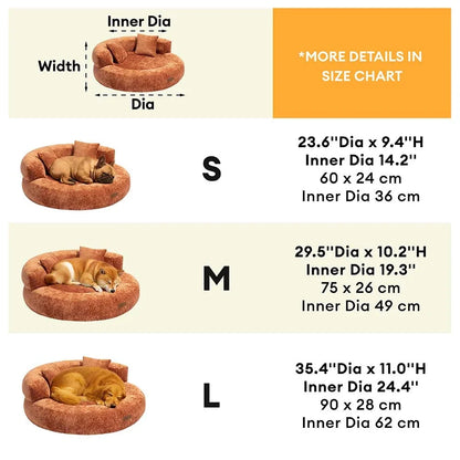 Calming Donut Dog Bed for Small & Medium Dogs, Orthopedic Round Velvet Pet Bed with Pillow, Washable Zip Cover, Non-Slip, for Senior & Anxious Dogs