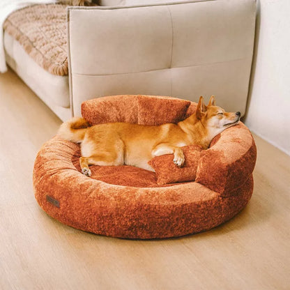 Calming Donut Dog Bed for Small & Medium Dogs, Orthopedic Round Velvet Pet Bed with Pillow, Washable Zip Cover, Non-Slip, for Senior & Anxious Dogs