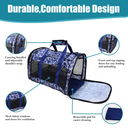 Soft-Sided Pet Carrier Bag for Small Dogs & Cats up to 20 lbs, Airline Travel Tote with Mesh Ventilation & Seat Belt Straps, for Car & Vet Trips