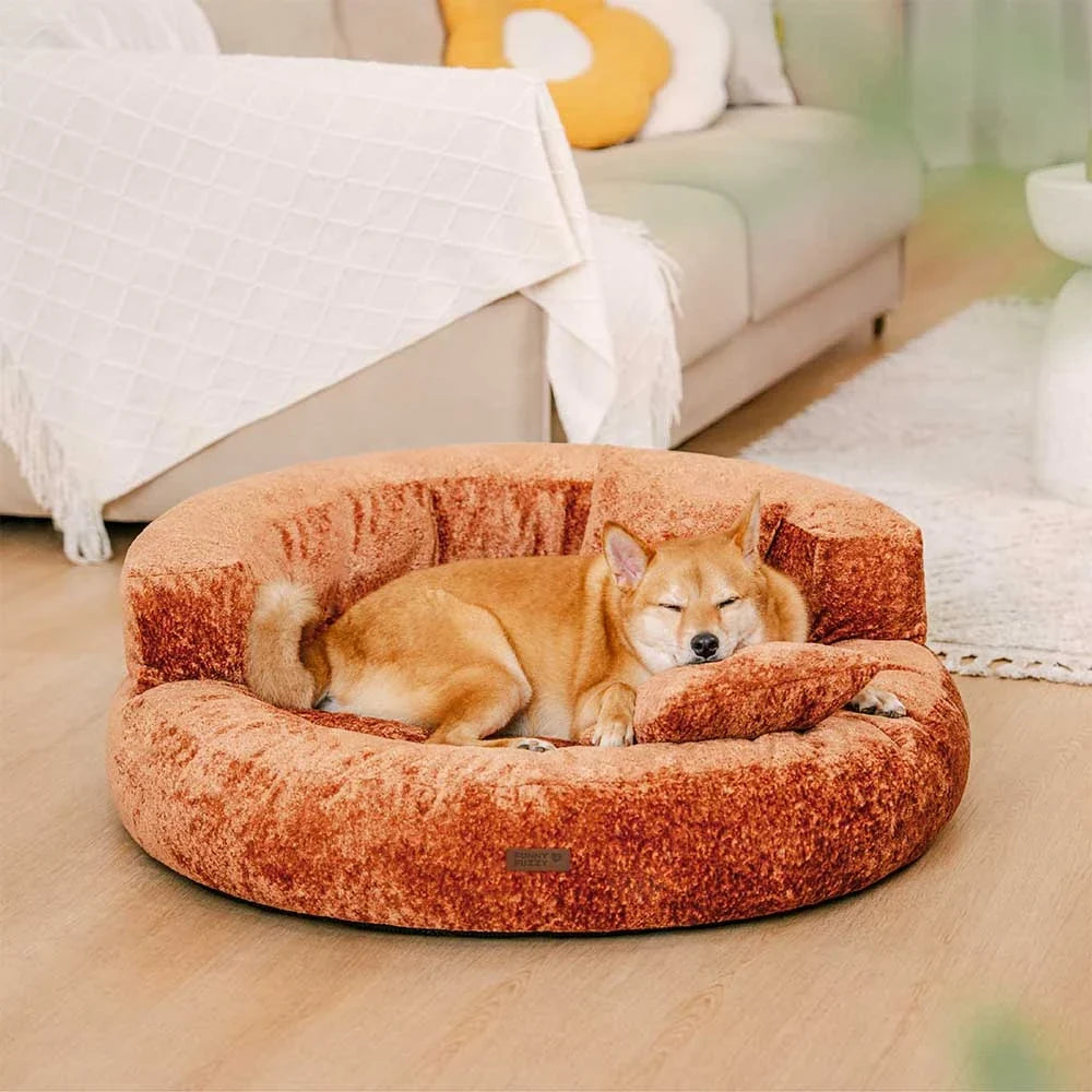 Calming Donut Dog Bed for Small & Medium Dogs, Orthopedic Round Velvet Pet Bed with Pillow, Washable Zip Cover, Non-Slip, for Senior & Anxious Dogs