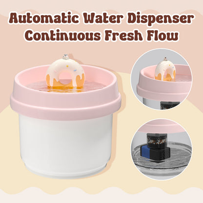 Donut-Shaped Ceramic Cat Water Fountain 42oz, Ultra-Quiet Automatic Pet Drinking Fountain with Filter, Dust Cover & Smart Sensor, for Cats & Pets