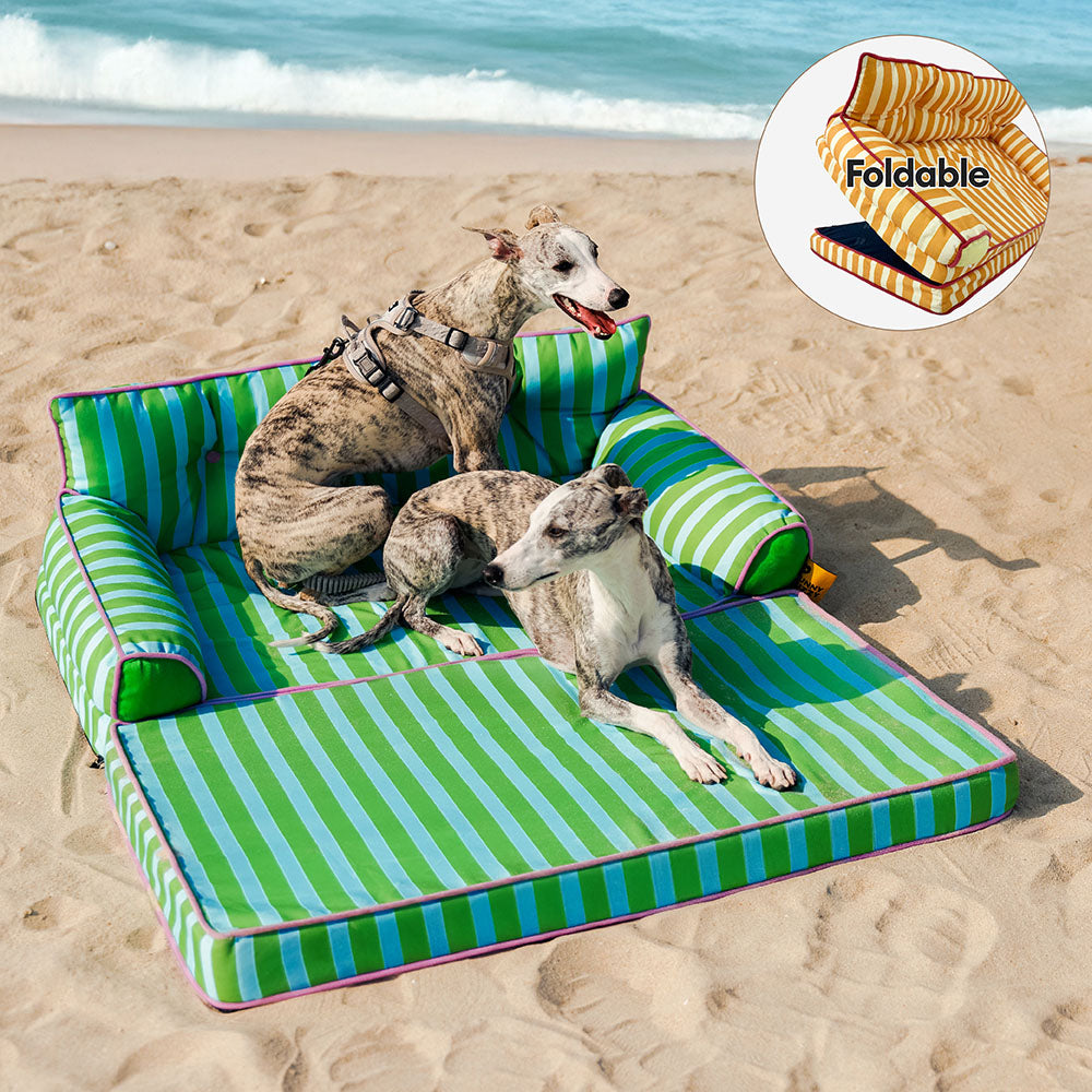 Striped Water-Repellent Dog Sofa Bed for Medium & Large Dogs, Foldable Bolster Pet Couch for Crates, Naps & Living Rooms, Soft Supportive Cushion