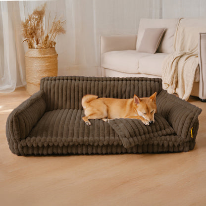 Fluffy Orthopedic Dog Sofa Bed for Small, Medium & Large Dogs & Cats, Faux Fur Pillow Couch with Machine Washable Removable Cover for Sleeping & Naps