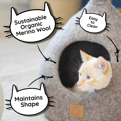 Monstera Leaf Felted Wool Cat Cave for Indoor Cats & Kittens, Handcrafted Botanical Peekaboo Hideaway Bed, for Napping, Hiding & Plant Lover Homes