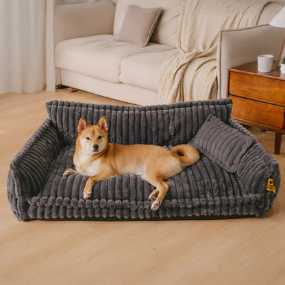 Fluffy Orthopedic Dog Sofa Bed for Small, Medium & Large Dogs & Cats, Faux Fur Pillow Couch with Machine Washable Removable Cover for Sleeping & Naps