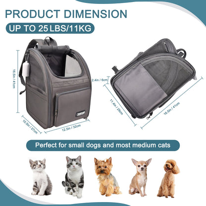 Pet Carrier Backpack for Small Dogs & Cats up to 25 lbs, Collapsible Breathable Mesh Dog Backpack for Hiking, Travel, Camping & Outdoor Adventures
