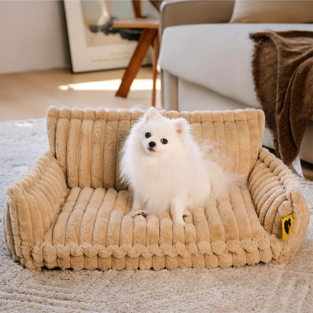 Fluffy Orthopedic Dog Sofa Bed for Small, Medium & Large Dogs & Cats, Faux Fur Pillow Couch with Machine Washable Removable Cover for Sleeping & Naps