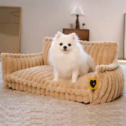 Fluffy Orthopedic Dog Sofa Bed for Small, Medium & Large Dogs & Cats, Faux Fur Pillow Couch with Machine Washable Removable Cover for Sleeping & Naps