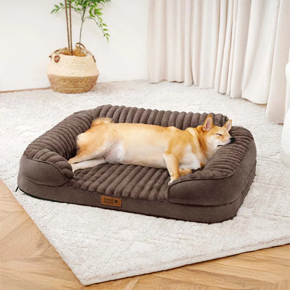 Fluffy Plush Bolster Dog Bed for Small & Medium Dogs, Sofa-Style Supportive Pet Couch with Washable Cover, Non-Slip, for Senior Dogs, Naps & Bedrooms