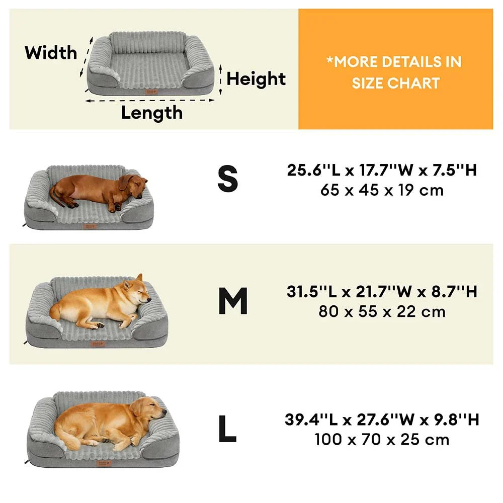 Fluffy Plush Bolster Dog Bed for Small & Medium Dogs, Sofa-Style Supportive Pet Couch with Washable Cover, Non-Slip, for Senior Dogs, Naps & Bedrooms