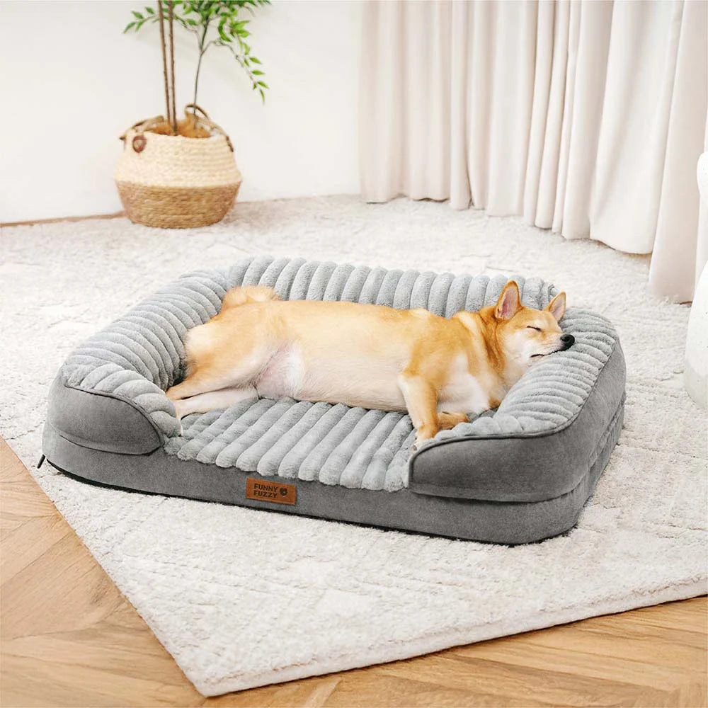 Fluffy Plush Bolster Dog Bed for Small & Medium Dogs, Sofa-Style Supportive Pet Couch with Washable Cover, Non-Slip, for Senior Dogs, Naps & Bedrooms