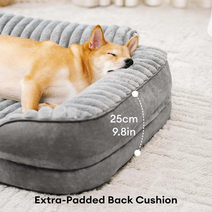 Fluffy Plush Bolster Dog Bed for Small & Medium Dogs, Sofa-Style Supportive Pet Couch with Washable Cover, Non-Slip, for Senior Dogs, Naps & Bedrooms