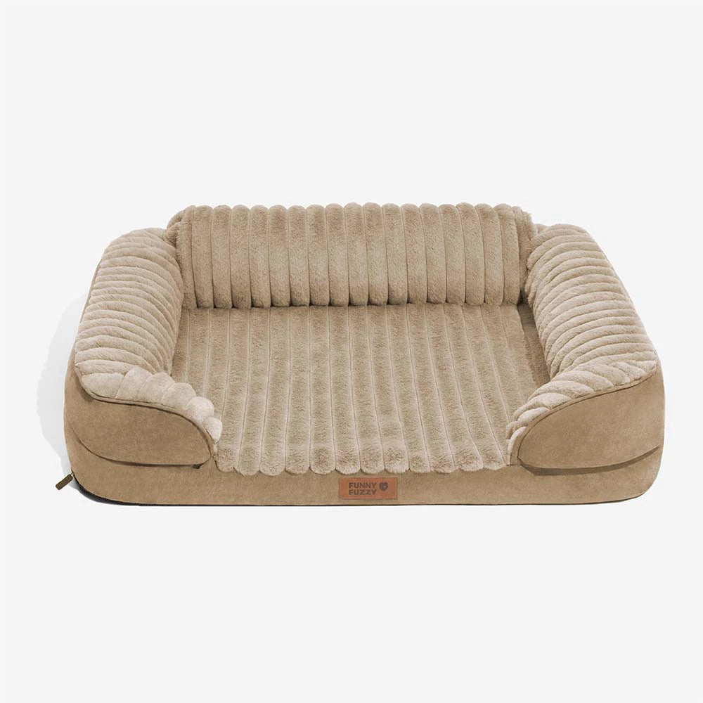 Fluffy Plush Bolster Dog Bed for Small & Medium Dogs, Sofa-Style Supportive Pet Couch with Washable Cover, Non-Slip, for Senior Dogs, Naps & Bedrooms