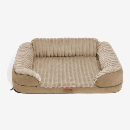 Fluffy Plush Bolster Dog Bed for Small & Medium Dogs, Sofa-Style Supportive Pet Couch with Washable Cover, Non-Slip, for Senior Dogs, Naps & Bedrooms