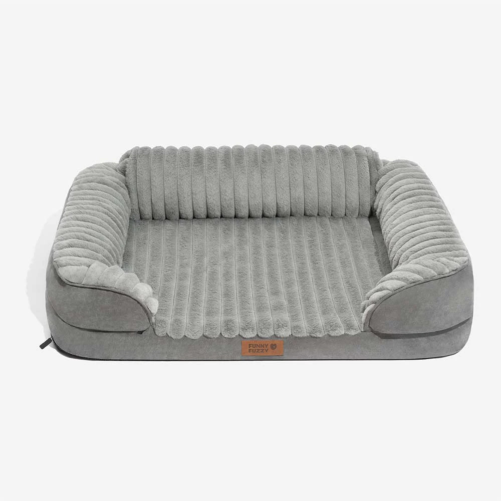 Fluffy Plush Bolster Dog Bed for Small & Medium Dogs, Sofa-Style Supportive Pet Couch with Washable Cover, Non-Slip, for Senior Dogs, Naps & Bedrooms