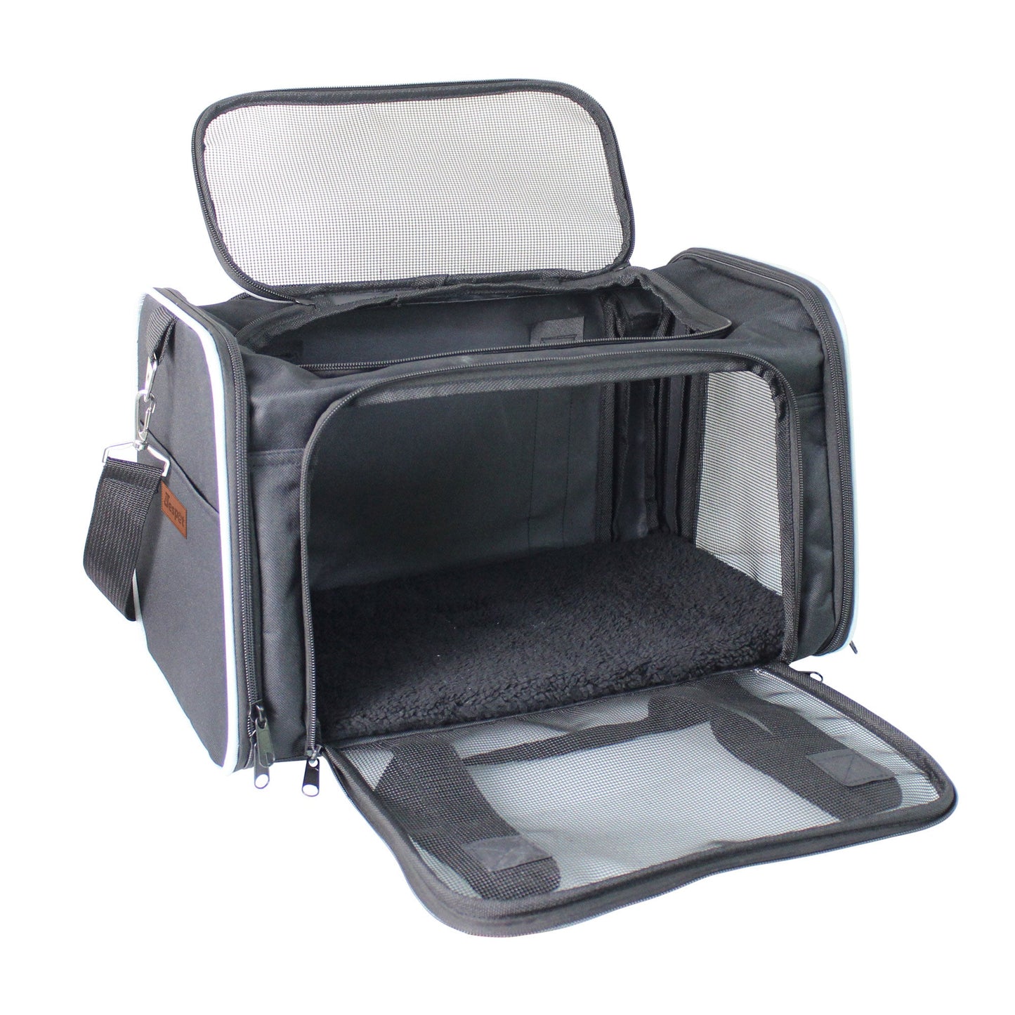 Durable Soft-Sided Travel Carrier for Small Dogs & Cats up to 19 lbs, Waterproof Pet Bag with Mesh Windows & Seat Belt Strap, for Car & Vet Trips