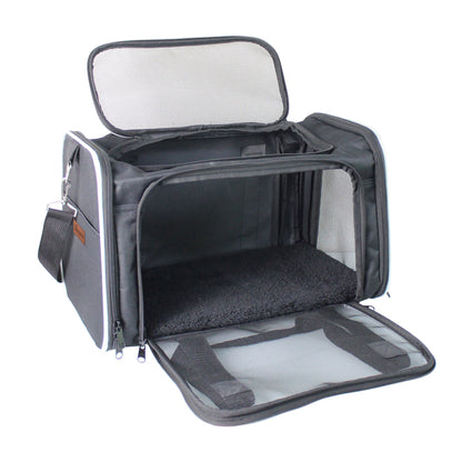 Durable Soft-Sided Travel Carrier for Small Dogs & Cats up to 19 lbs, Waterproof Pet Bag with Mesh Windows & Seat Belt Strap, for Car & Vet Trips