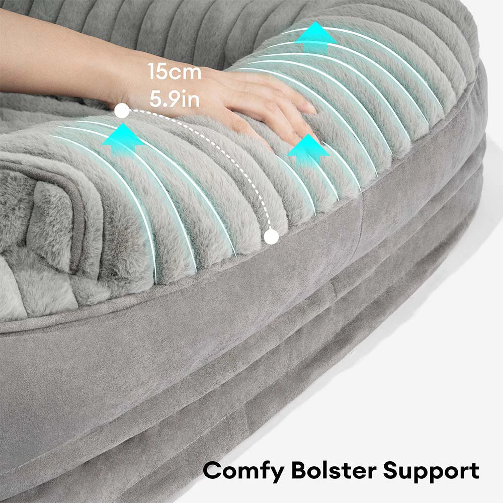 Fluffy Plush Bolster Dog Bed for Small & Medium Dogs, Sofa-Style Supportive Pet Couch with Washable Cover, Non-Slip, for Senior Dogs, Naps & Bedrooms